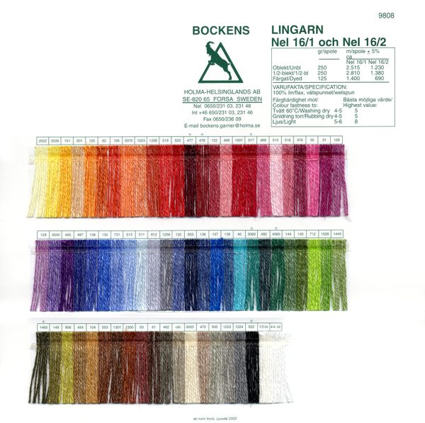 Bockens 16/1 and 16/2 Line Linen Color Card | Color Cards